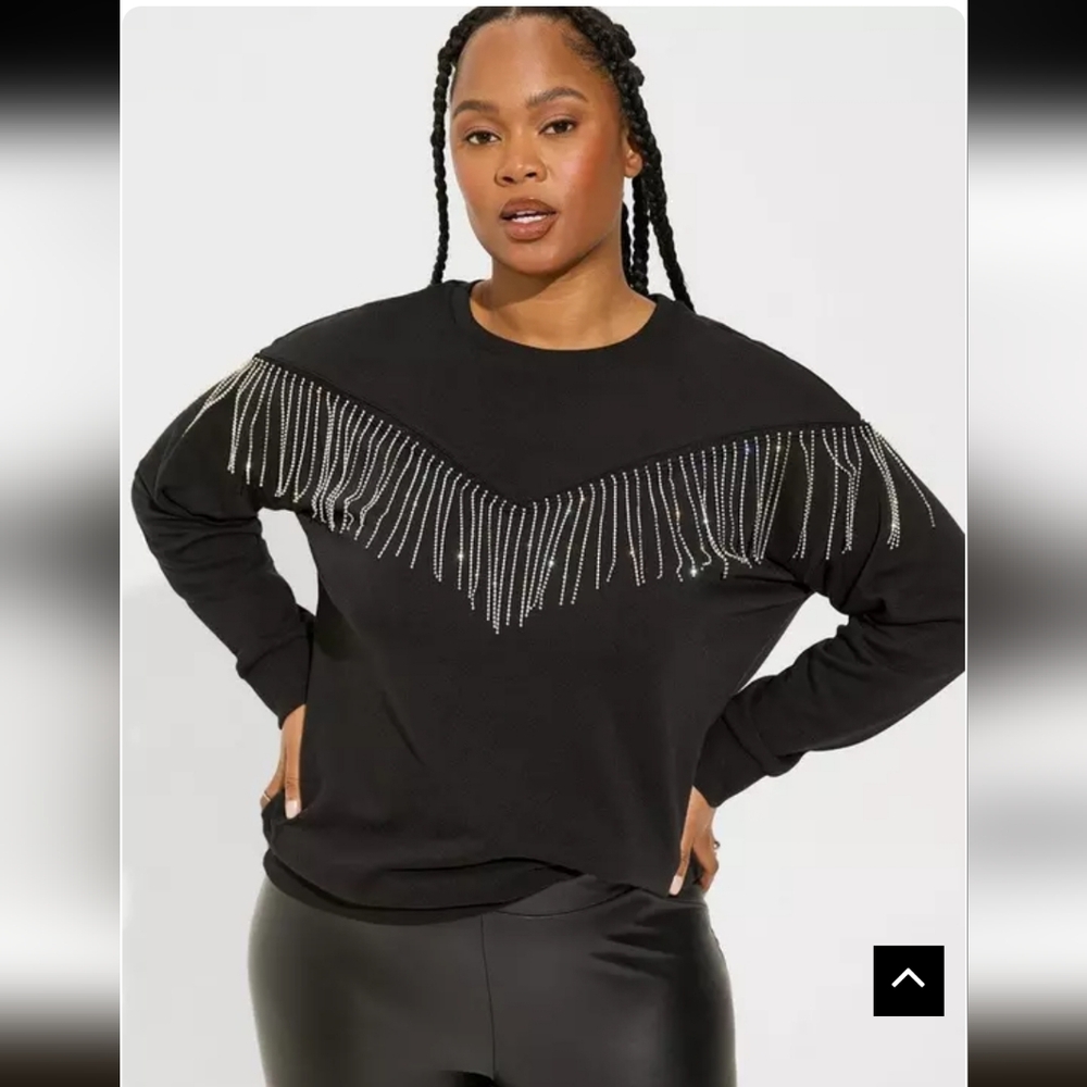 Torrid Black Sweatshirt With Rhinestone Fringe - 2x
